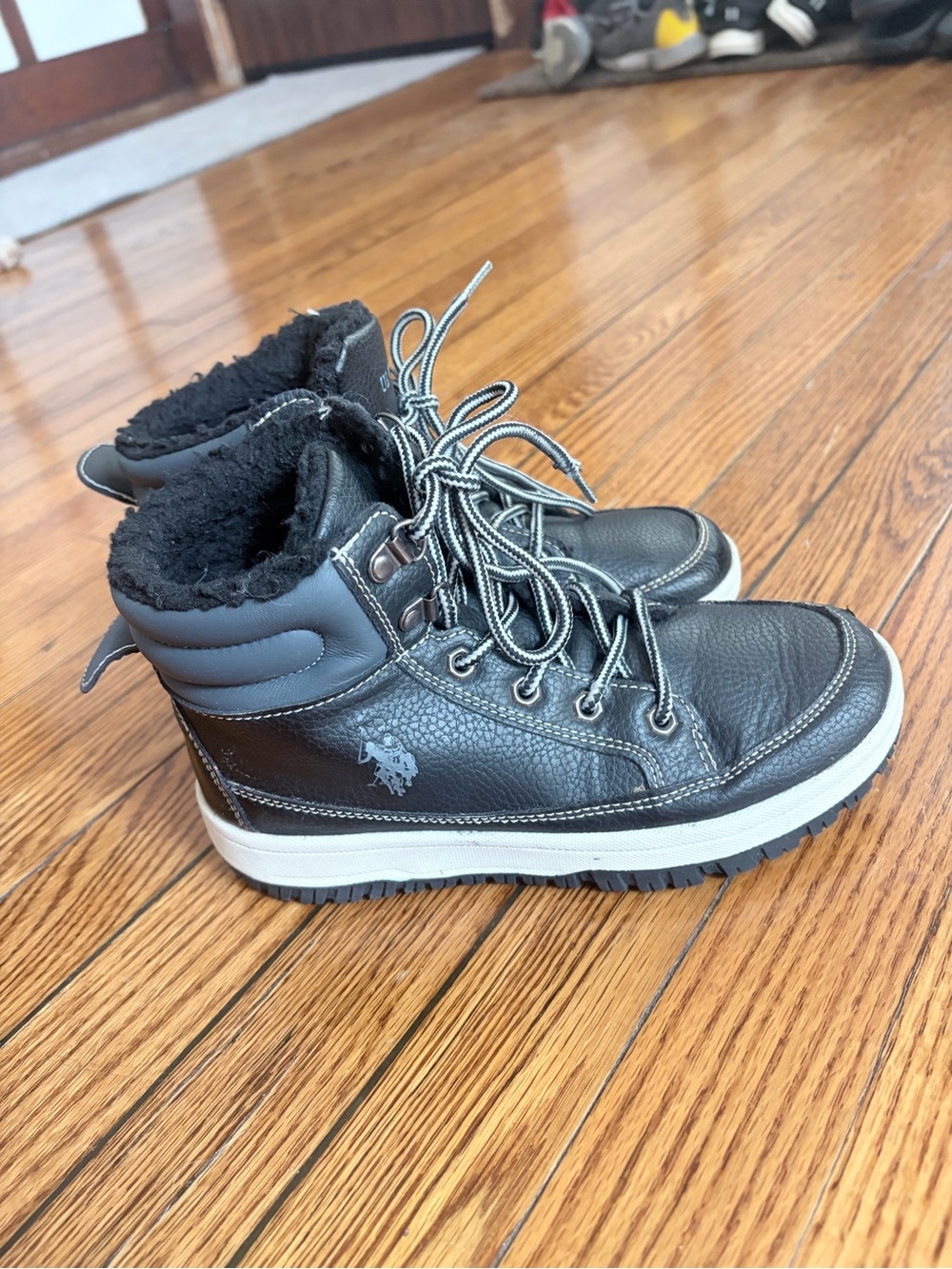 U.S. Polo Assn. Soren Black and Gray Lace-Up Fleece-Trim Boots